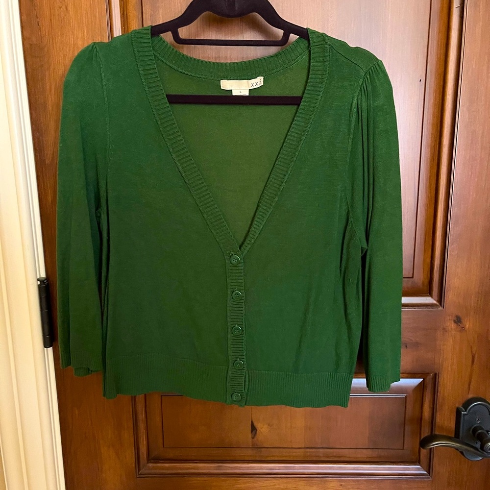 EUC Cropped 3/4 Sleeve Cardigan - Green - Size L